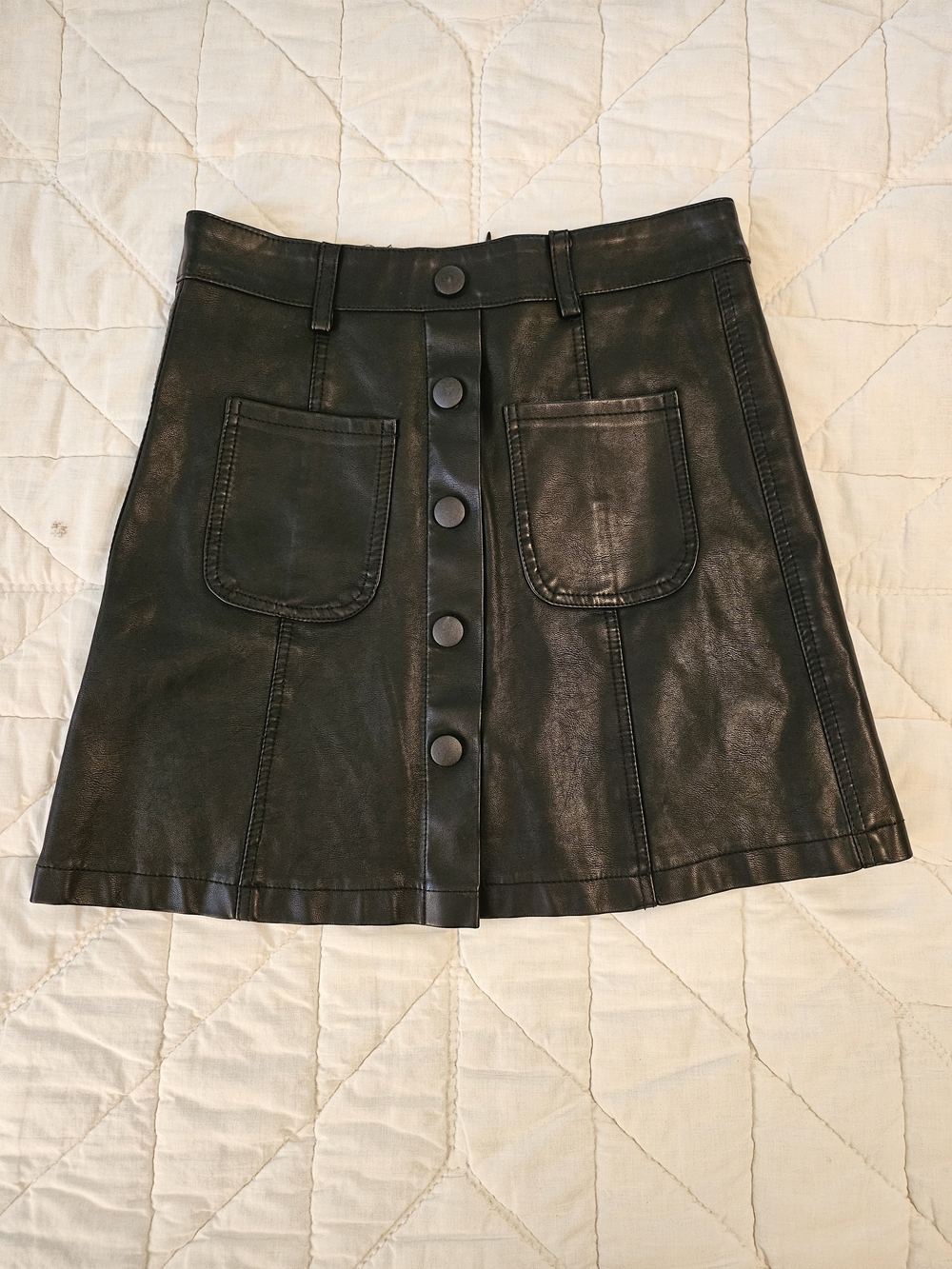 French Kiss Black Faux Leather Mini Skirt- Size S